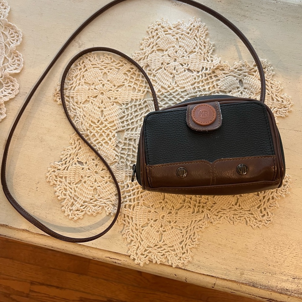 Vintage Martin Roberts Mini Crossbody Bag Brown Black Leather Small Purse